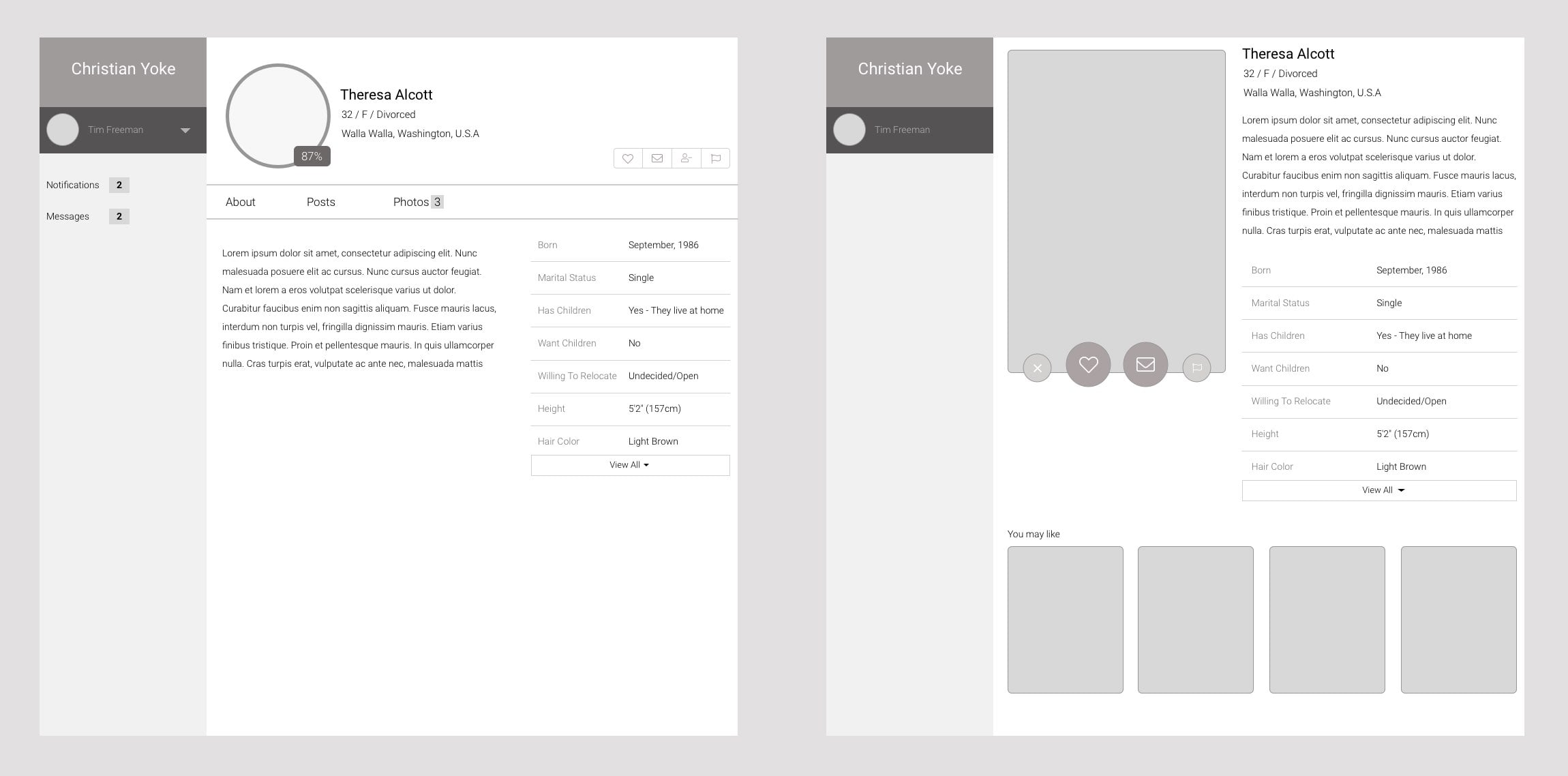dating site wireframes